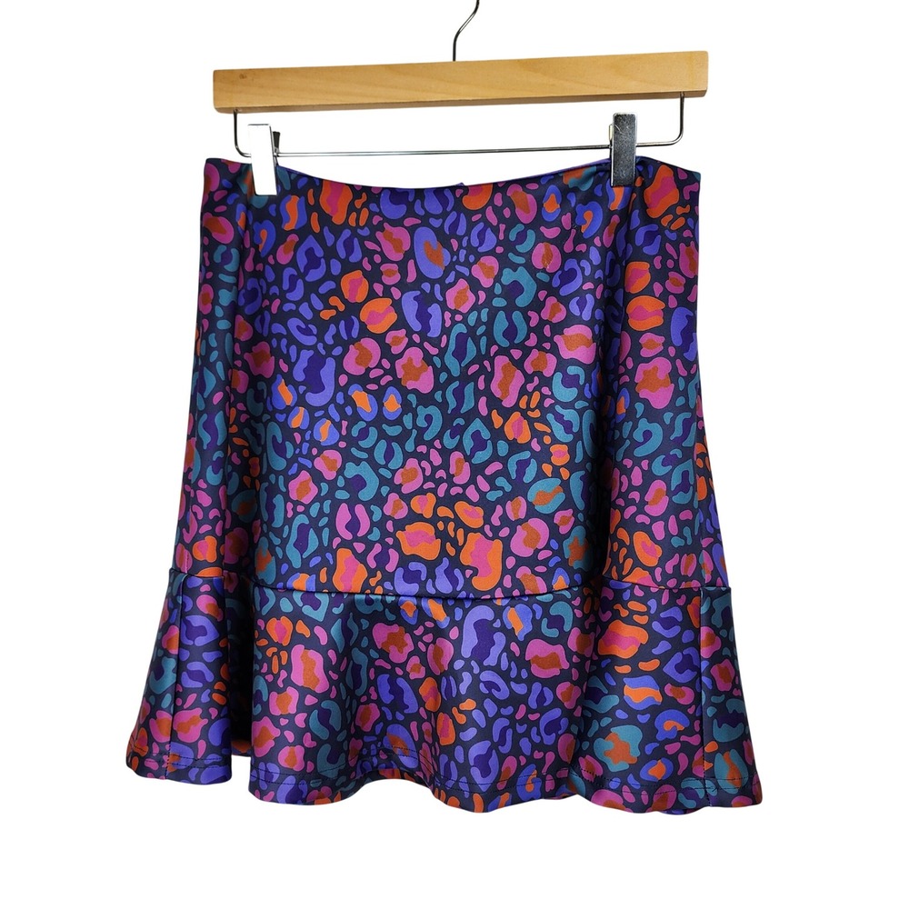 SSYS Scuba Drop Waist Skort Womens Large Navy Purple Pink Leopard Stretch Active